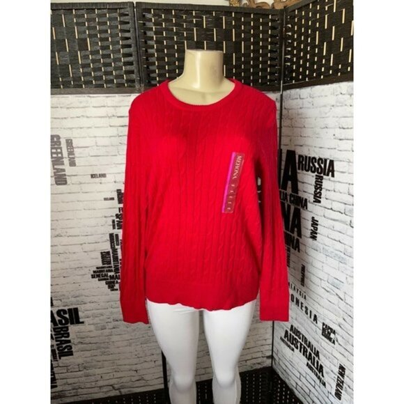 Merona Plus XXL Red Textured Crew Neck Ribbed Trim Long Sleeve Sweater - Picture 1 of 6
